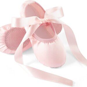 Triple Deer Toddler Girls Sz 13 Pink Satin Ribbon Leather Sole Dance Ballet Shoe